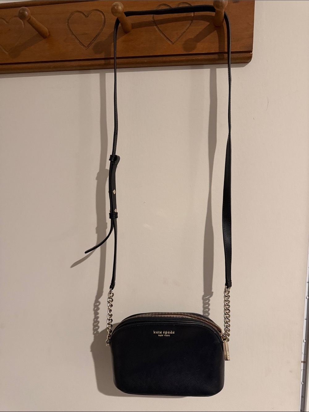 kate spade Black Leather Crossbody with Gold Chain